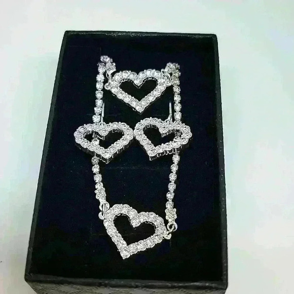NWOT Gorgeous Shiny Heart Shaped Rhinestone Necklace, Earrings and Brace… - Picture 6 of 6